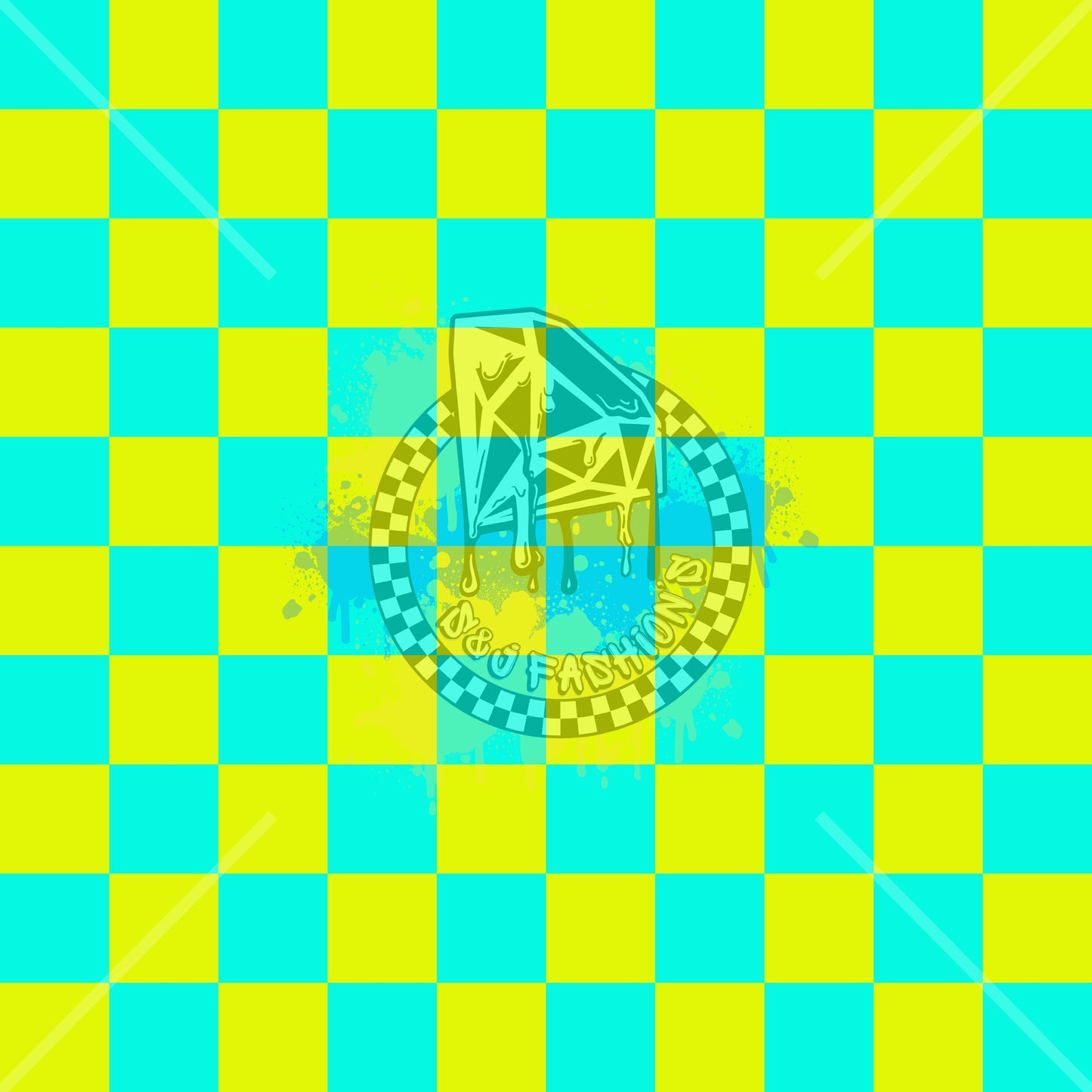 Neon Yellow Blue Checker Handmade