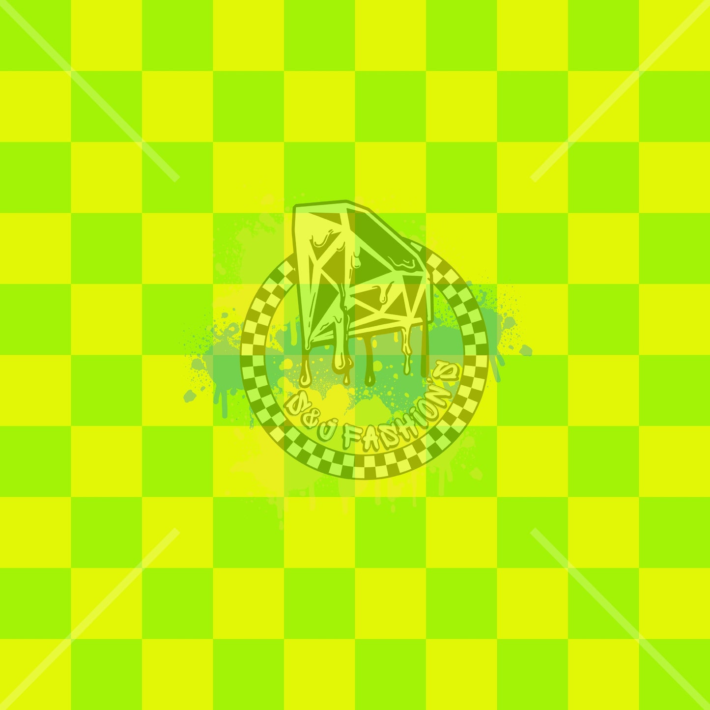 Neon Yellow Green Checker Handmade