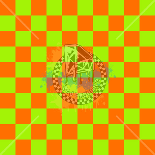 Neon Green Orange Checker Handmade