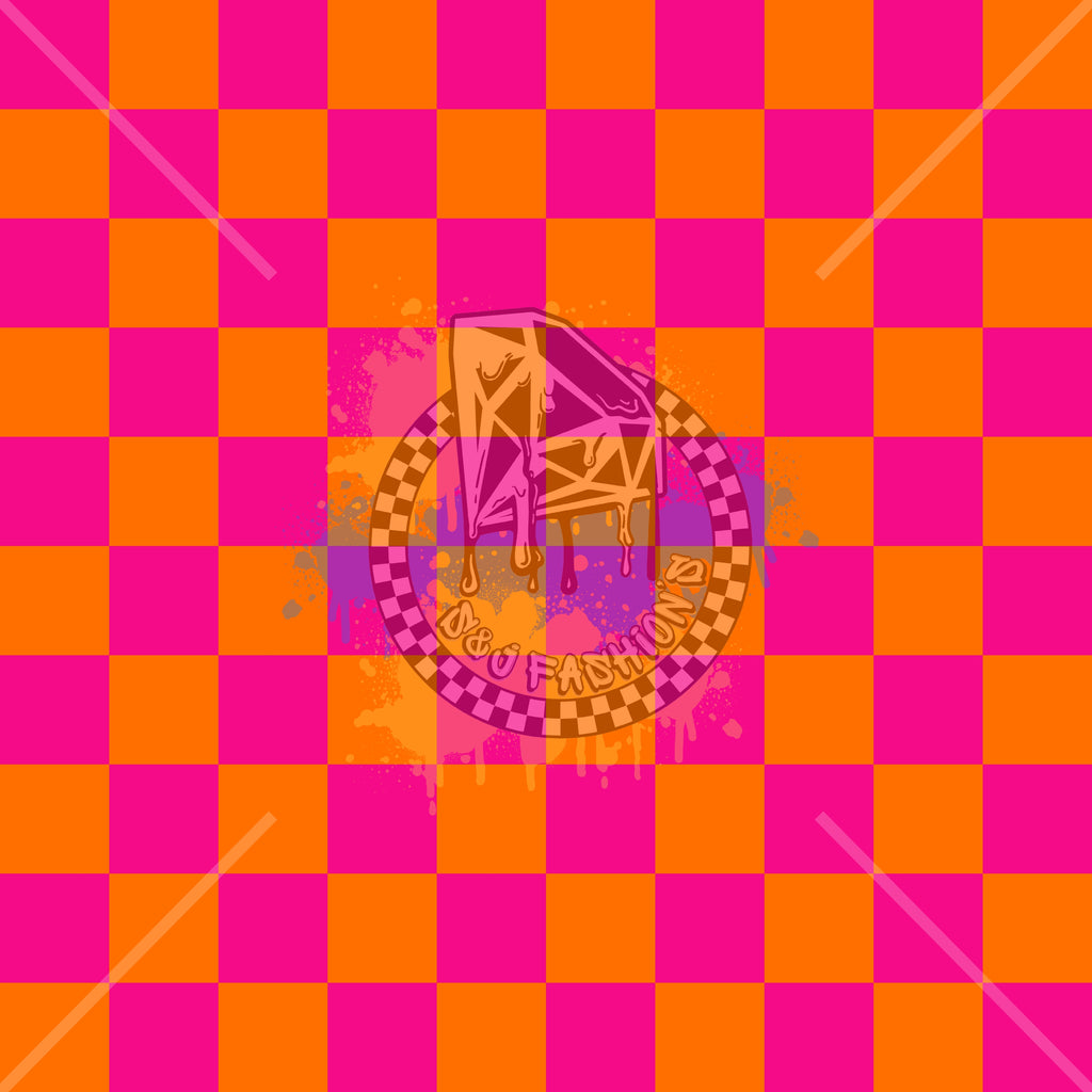 Neon Pink Orange Checker Handmade