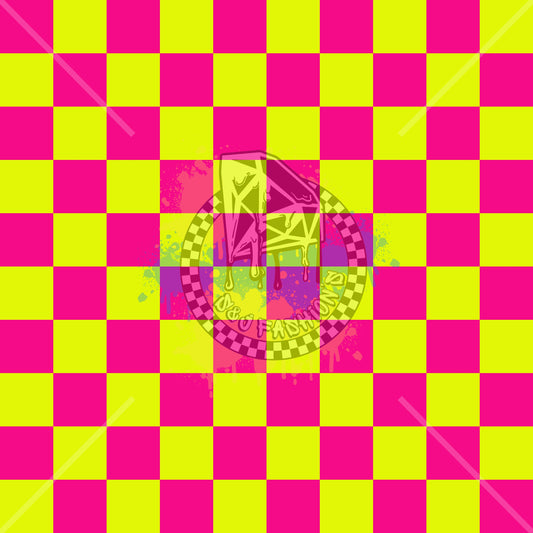 Neon Pink Yellow Checker Handmade