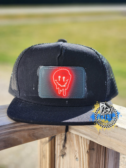 Smiley Face Black Trucker Snapback Hat