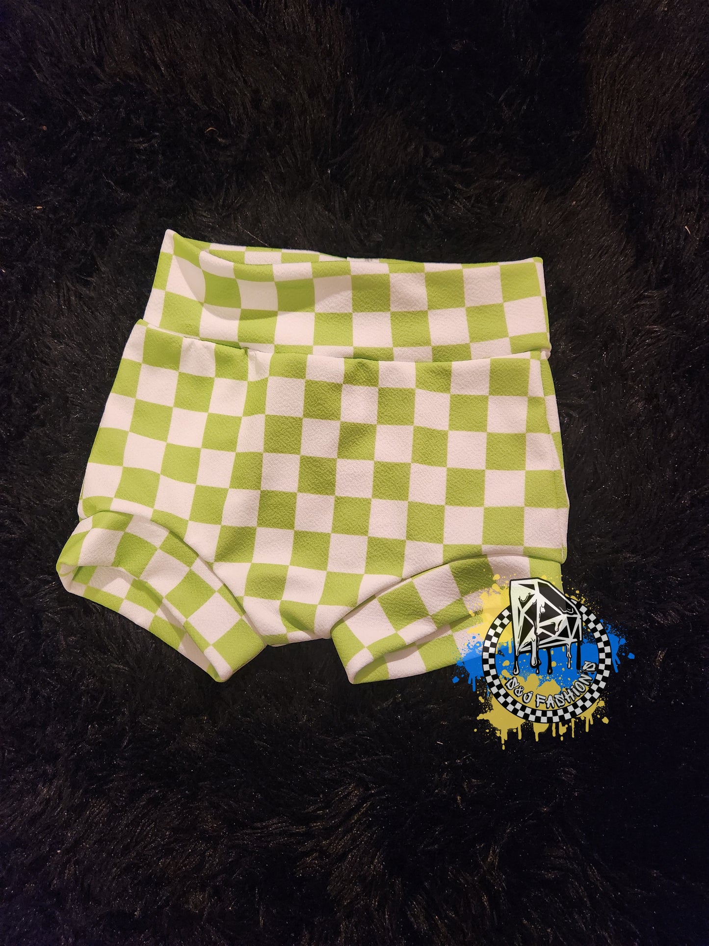 White Lime Green Checker Handmade