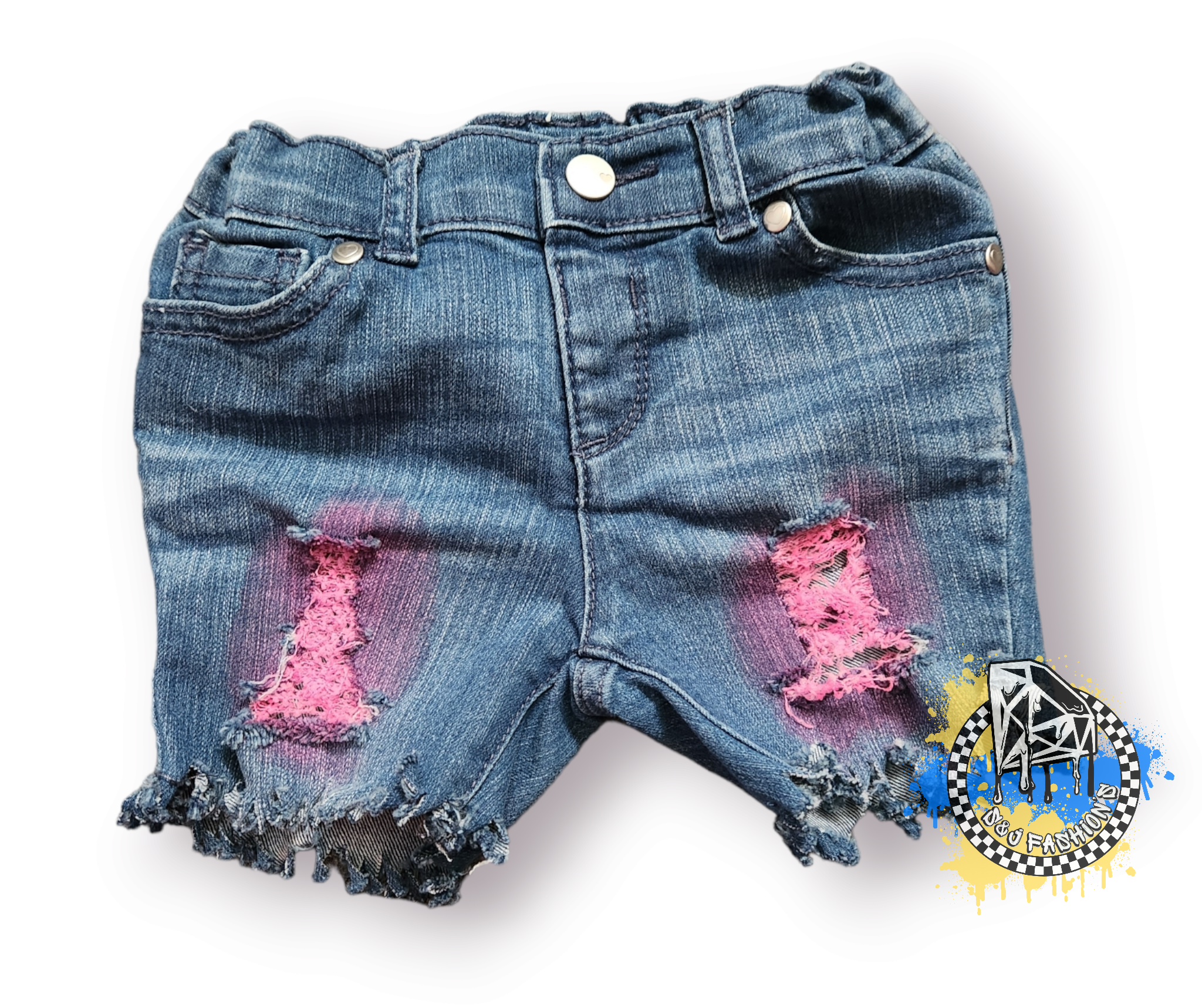 Neon Pink Boys Distressed Jeans Shorts Girls Distressed Jean Shorts