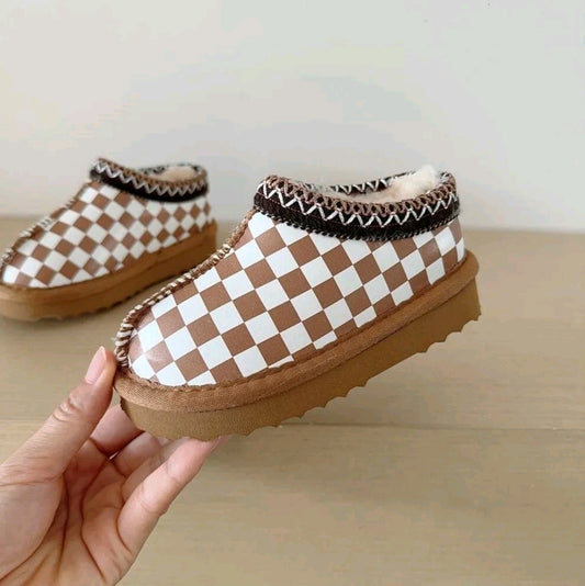 Tan Checker House Shoes Child