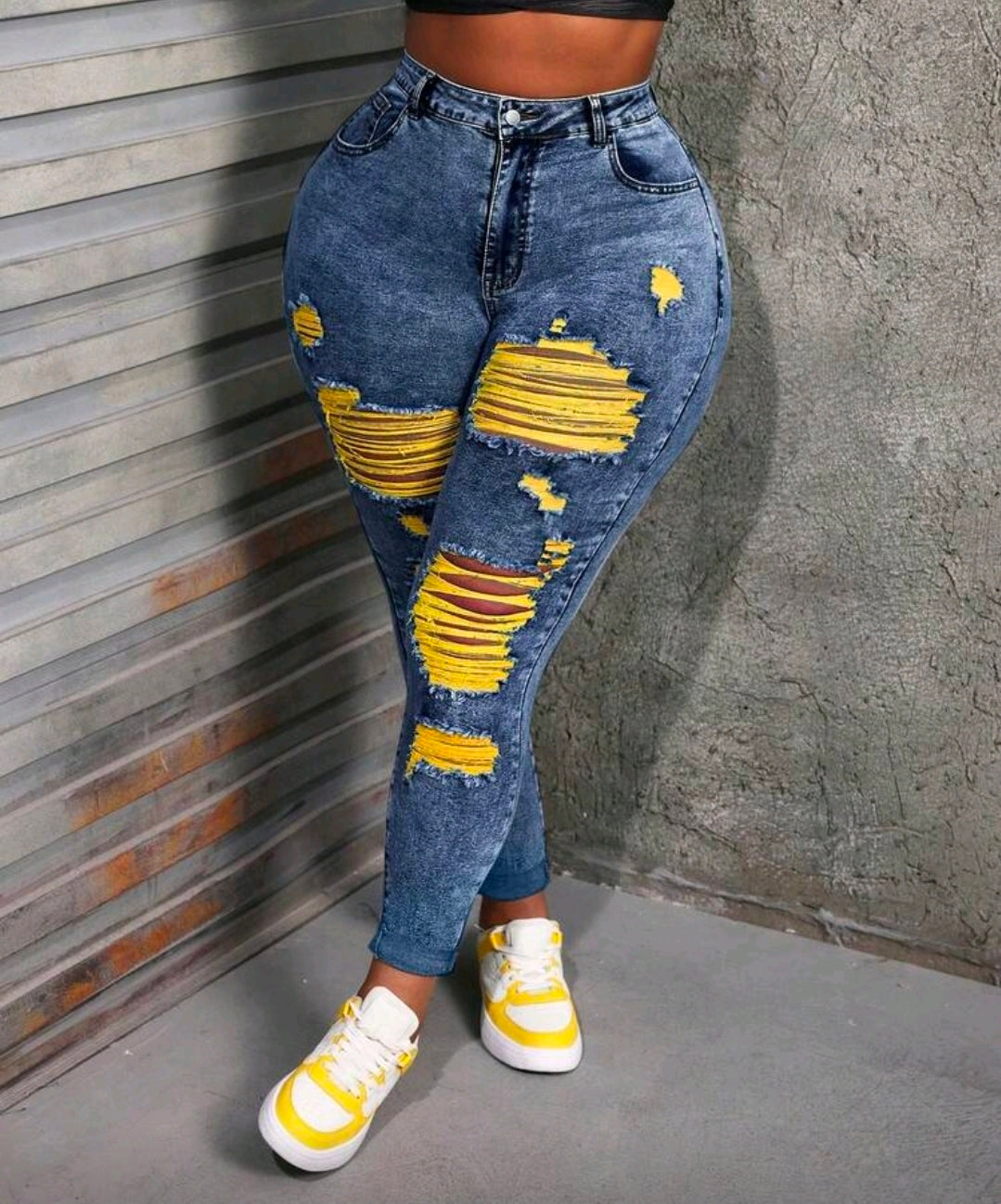 Yellow Distressed Plus Size Jeans