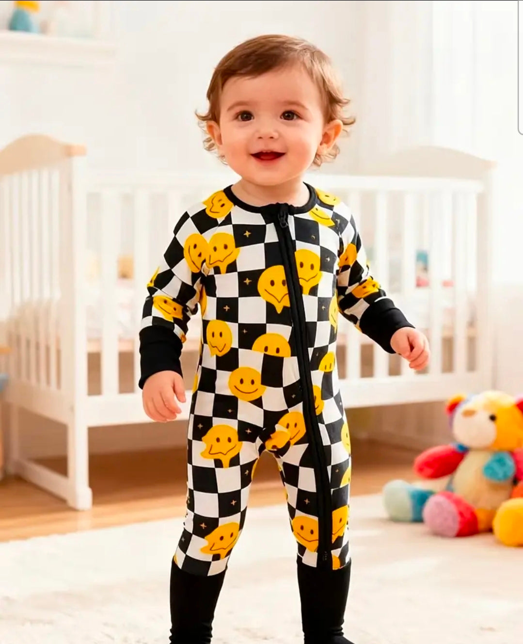 Smiley Black and White Checker Bamboo Zippy's