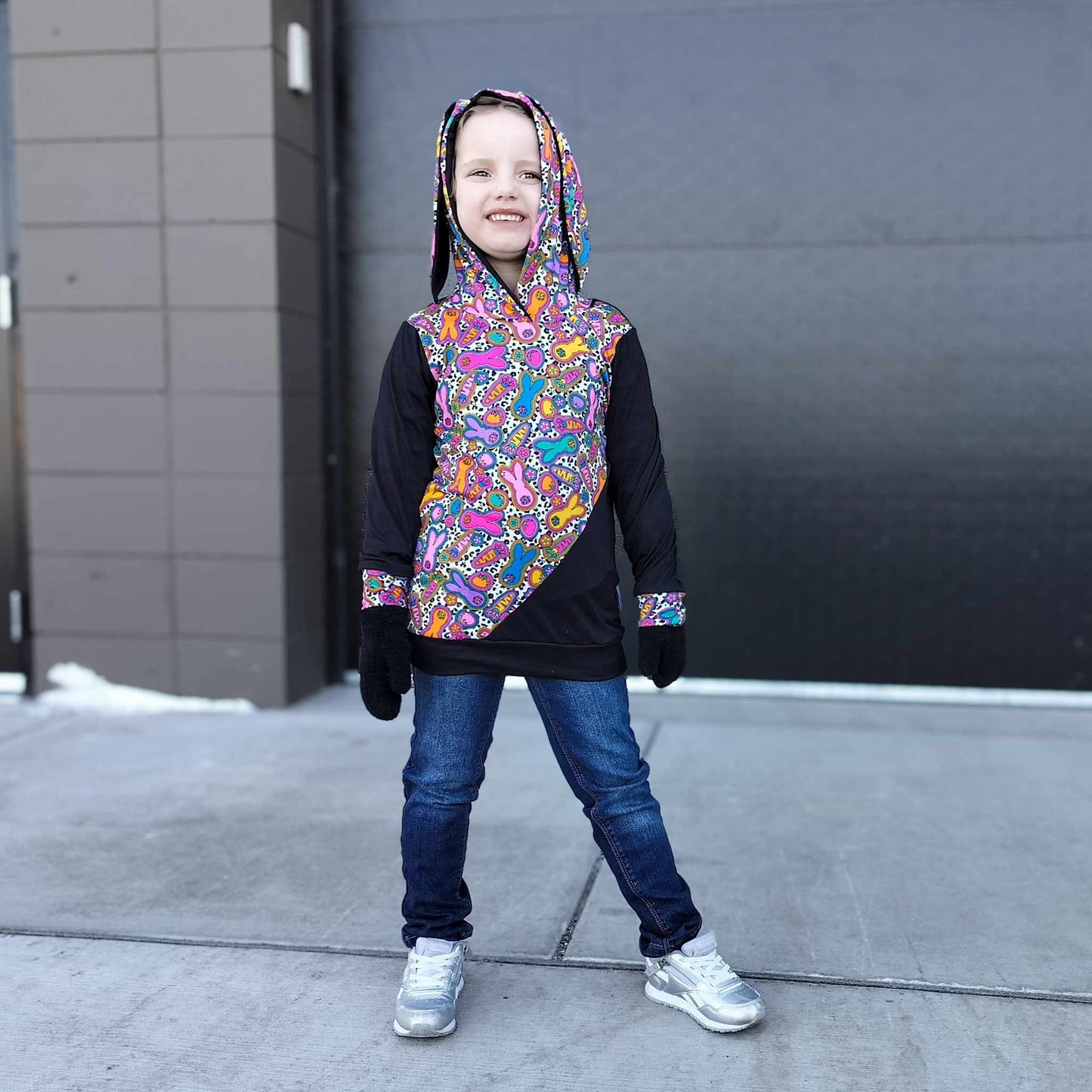 Colorblock Hoodie with Bunny Ears