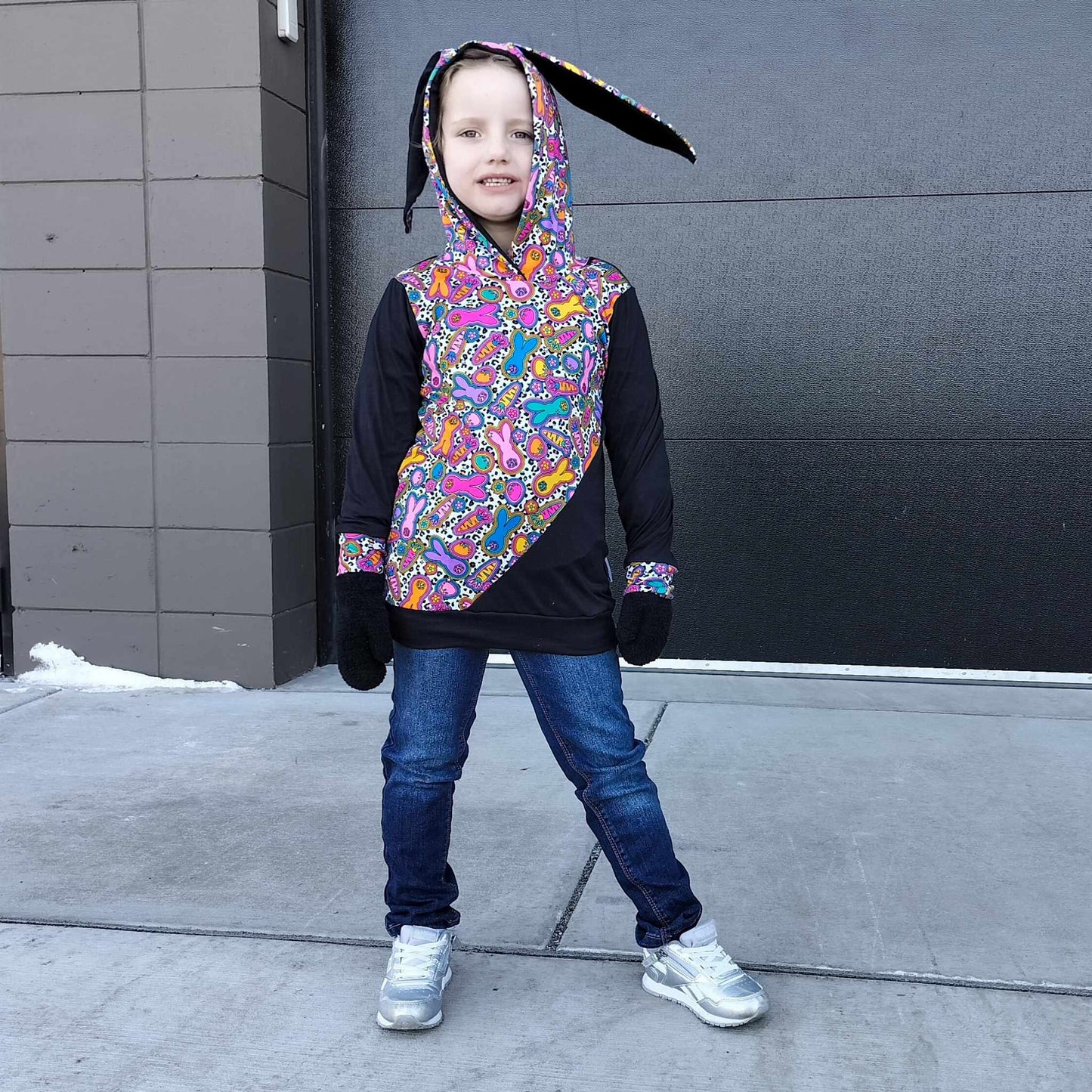 Colorblock Hoodie with Bunny Ears