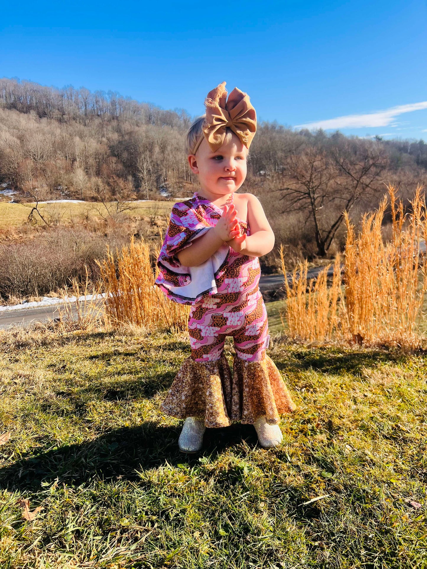 One Shoulder Bell Sleeves & Bell Bottom Romper