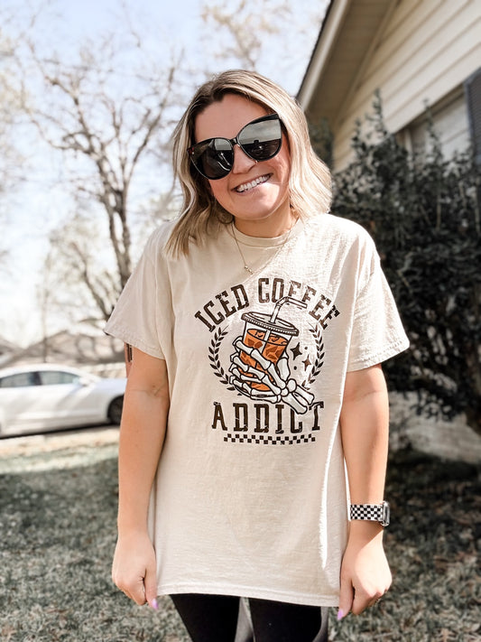 Iced Coffee Addicted Ladies Shirt Girls Shirt