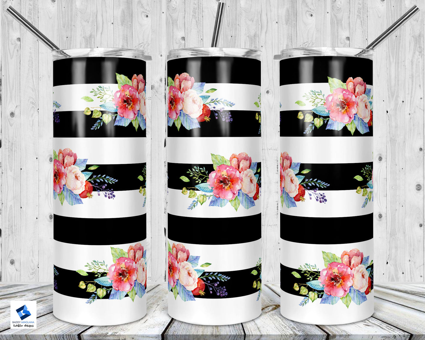 Floral Stripes Tumbler Mug