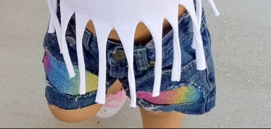 Girls Cotton Candy Rainbow Distressed Shorts