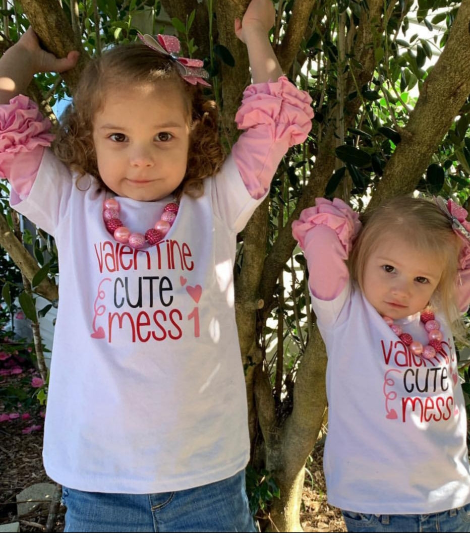 Valentine Cute Mess 1 & 2 Twins Girls Shirt