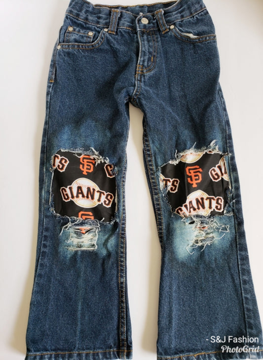 Giants Baseball Girls Distressed Jeans