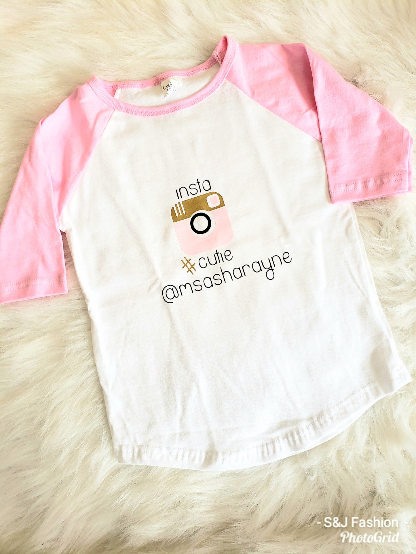 Personalized insta #cutie Raglan Girls Shirt