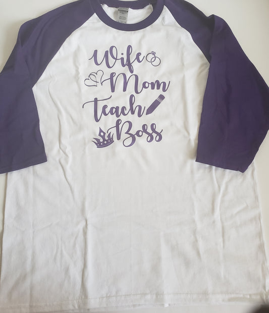 Wife Mom Teach Boss Adult Raglan Shirt Ladies Shirt