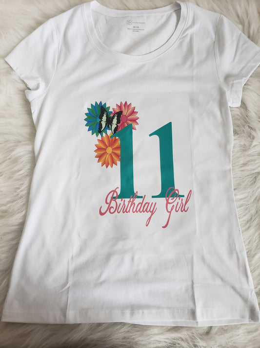 Flowers and Butterflies Birthday Girls Shirt