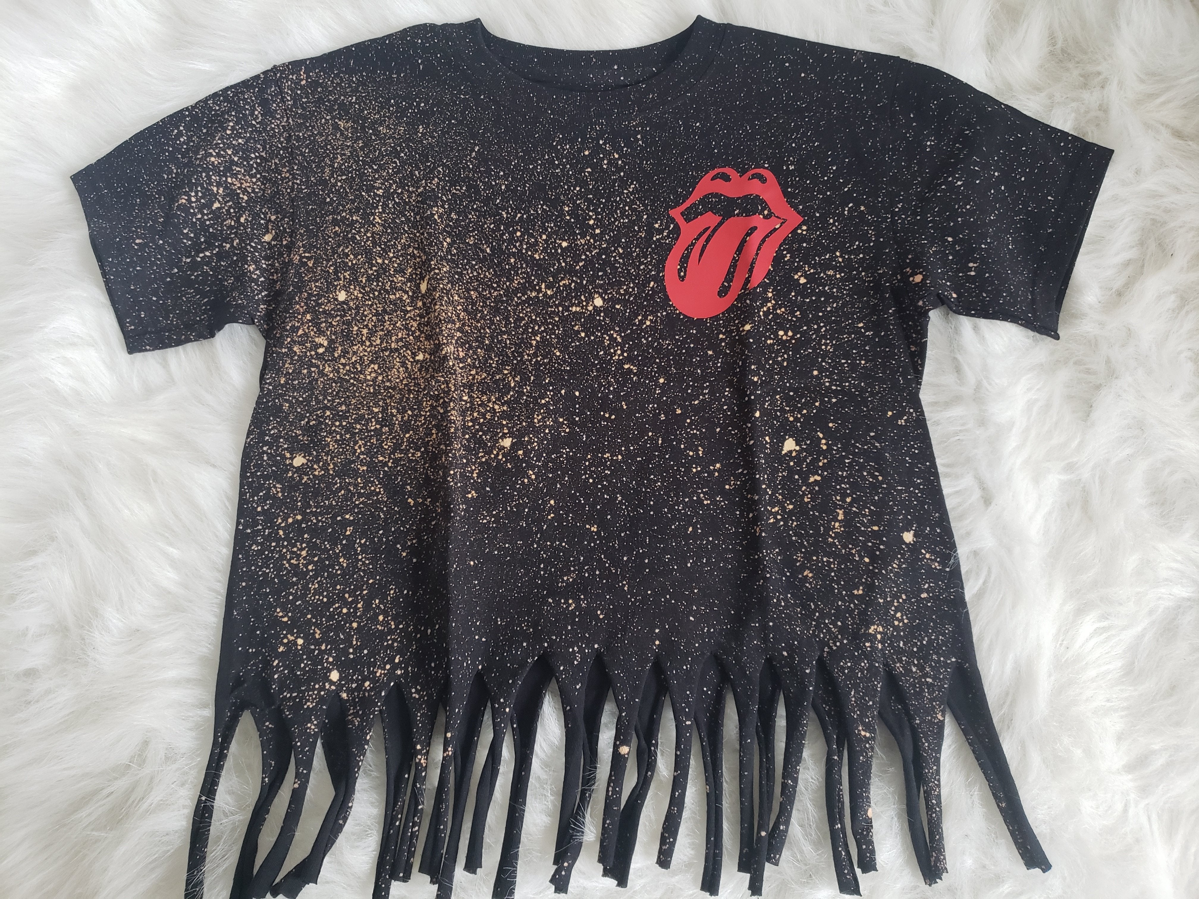 Rock n Roll Rolling Stones Tongue Fringe Acid Shirt Girls Shirt