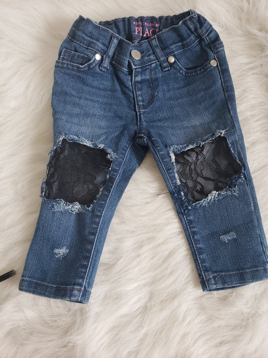 Star Stuck Lace Girls Distressed Jeans