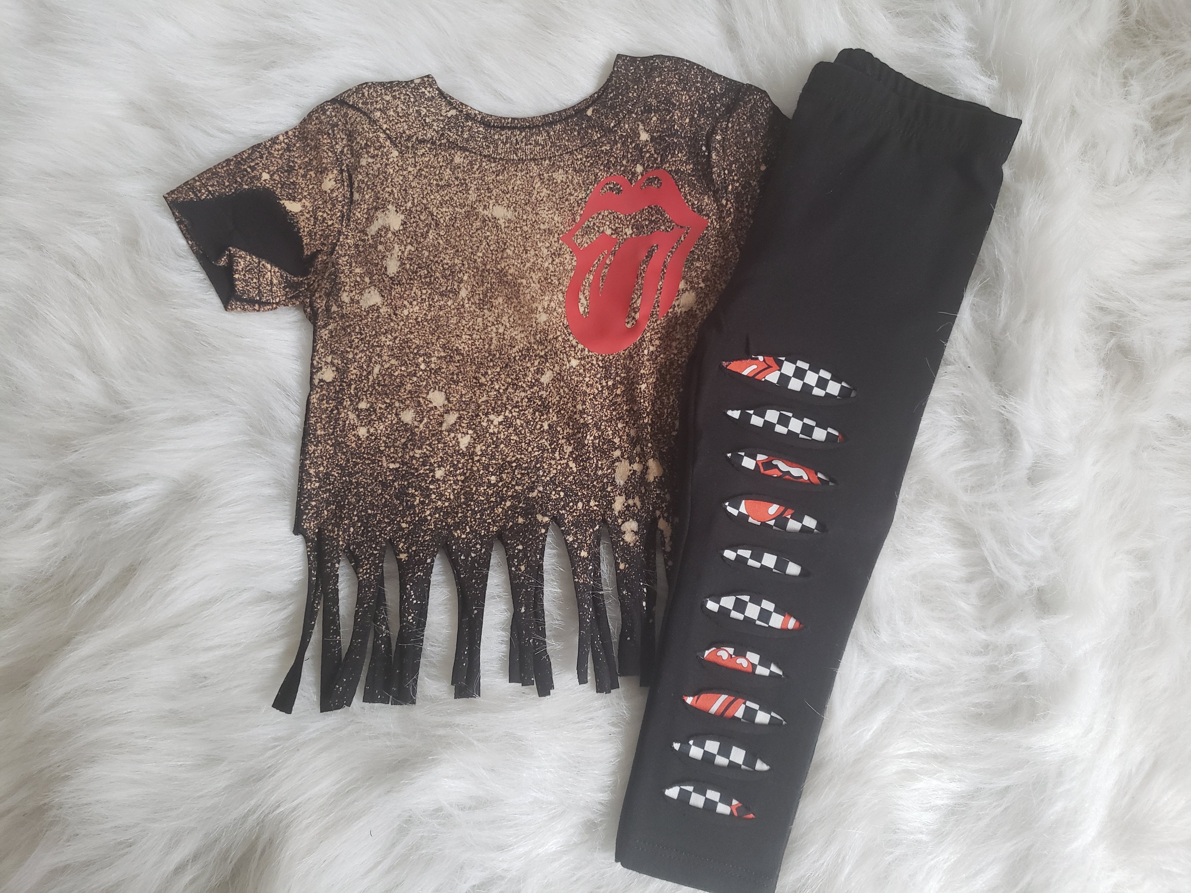 Rock n Roll Rolling Stones Tongue Fringe Acid Shirt Girls Shirt