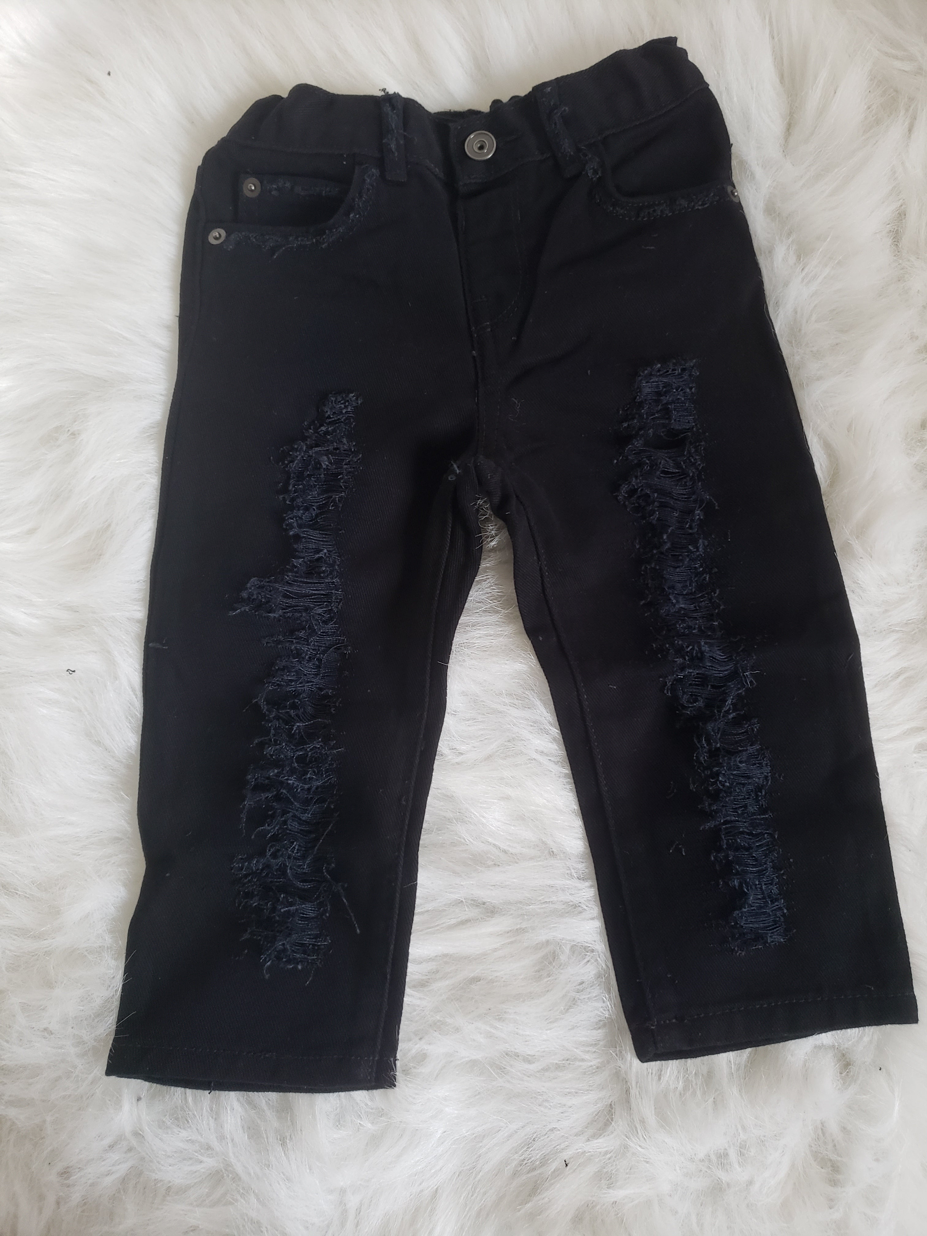 Black Basic Boys Distressed Jeans Girls Distressed Jeans Unisex