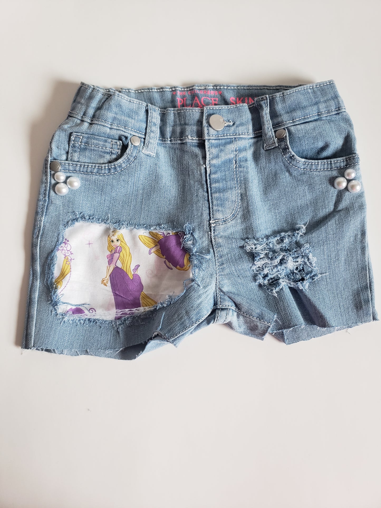 Disney Princess Rapenzal Girls Distressed Jeans Shorts Denim