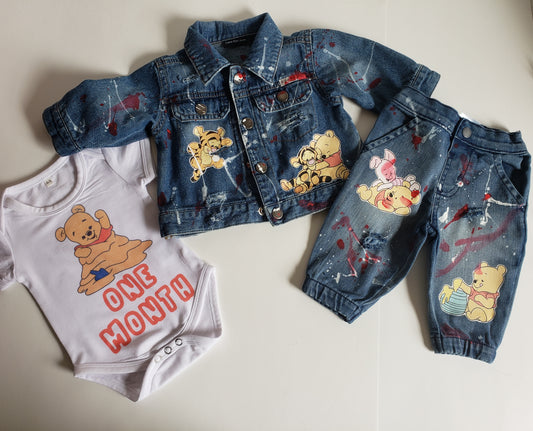 Winnie The Pooh Denim Outfit Sets Girls Boys