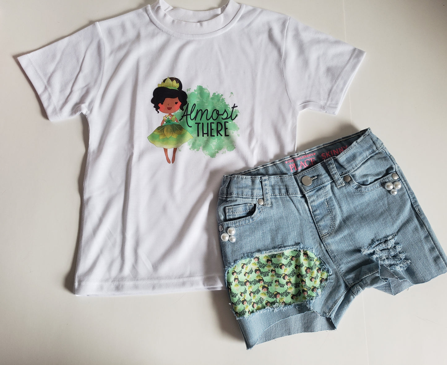 Disney Princess Tiana Girls Distressed Jeans Shorts Denim