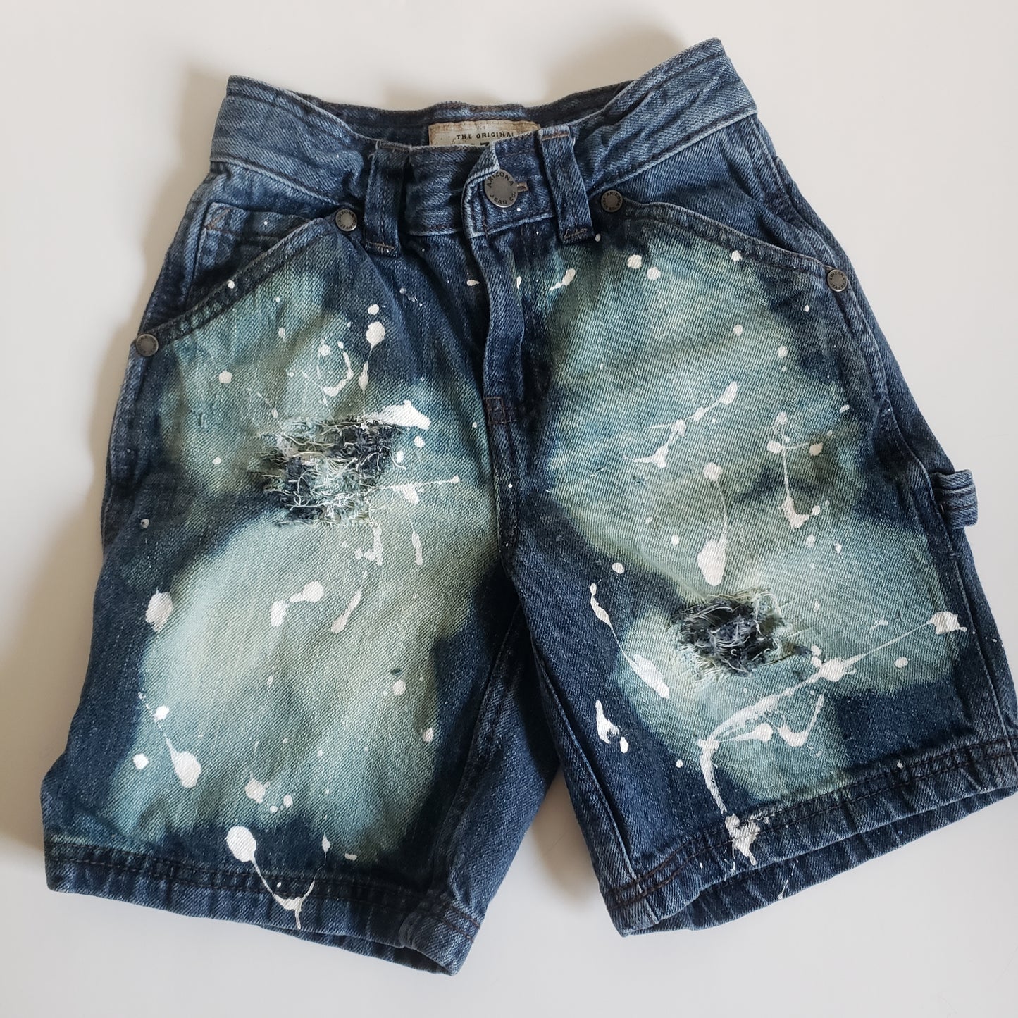 White Paint Splattered Acid Boys Distressed Jeans Shorts