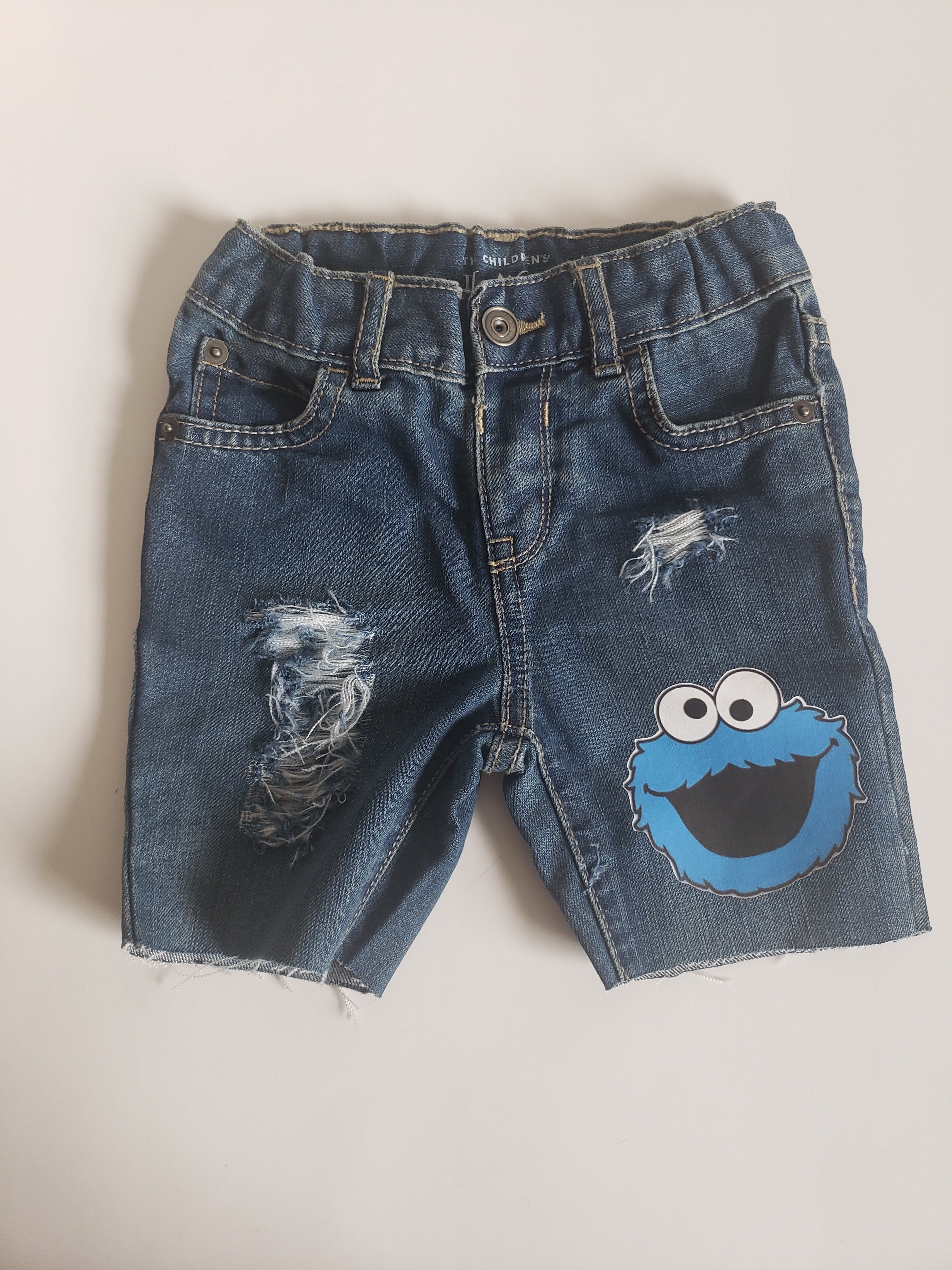 Sesame Street Cookie Monster Boys Distressed Jeans Shorts