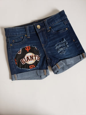 Baseball Giants Girls Distressed Jeans Shorts