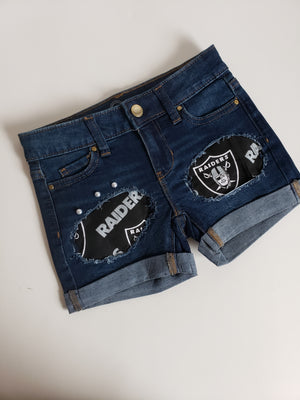 NFL Football Raiders Girls Distressed Jeans Shorts