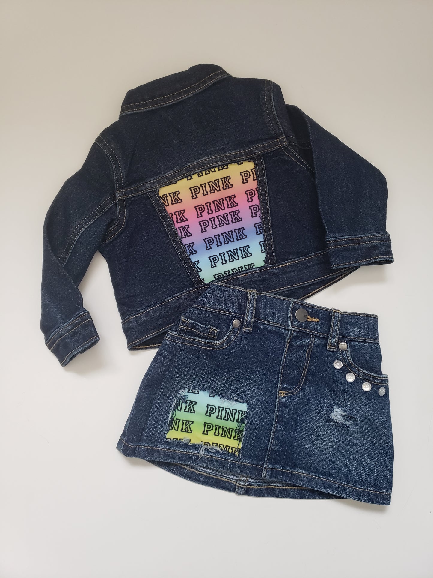 VS Rainbow Pink Denim Outfit Sets Girls