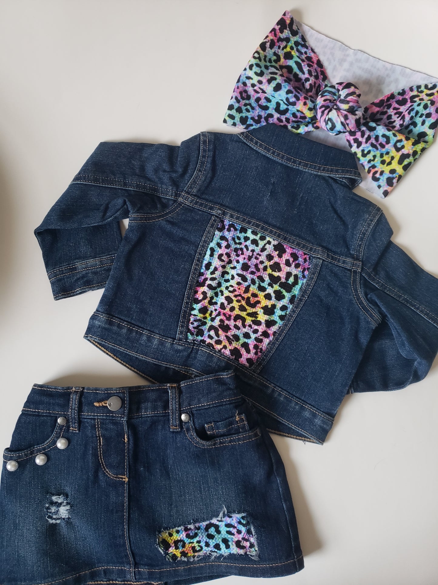 Colorful Cheetah Denim Outfit Sets Girls