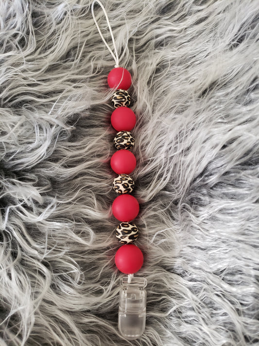 Red Leopard Paci Clips