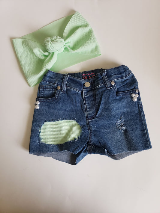 Mint Patch Girls Distressed Jeans Shorts