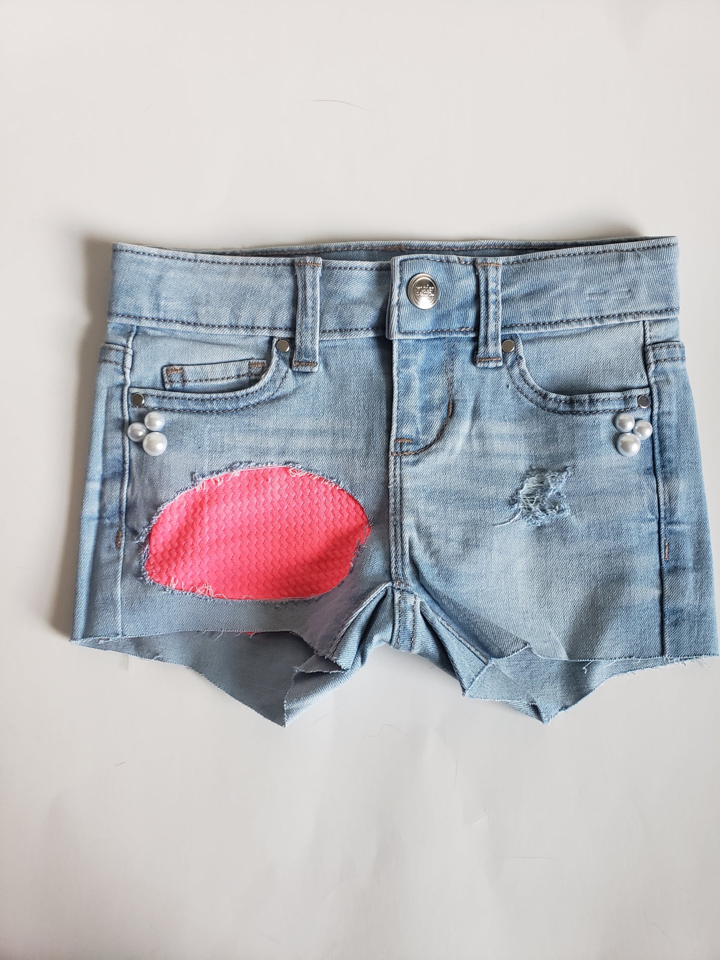 Neon Pink Girls Distressed Jeans Shorts