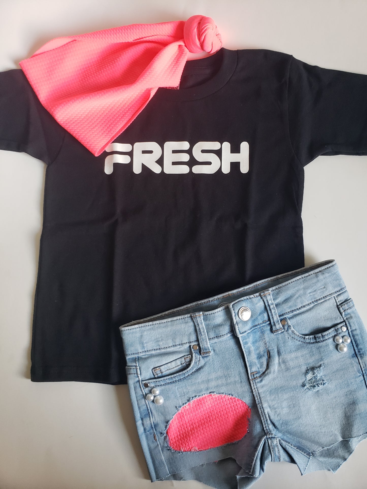 Neon Pink Girls Distressed Jeans Shorts