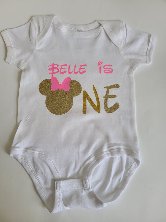 One Birthday Minnie Mouse Girls Shirt Personalized