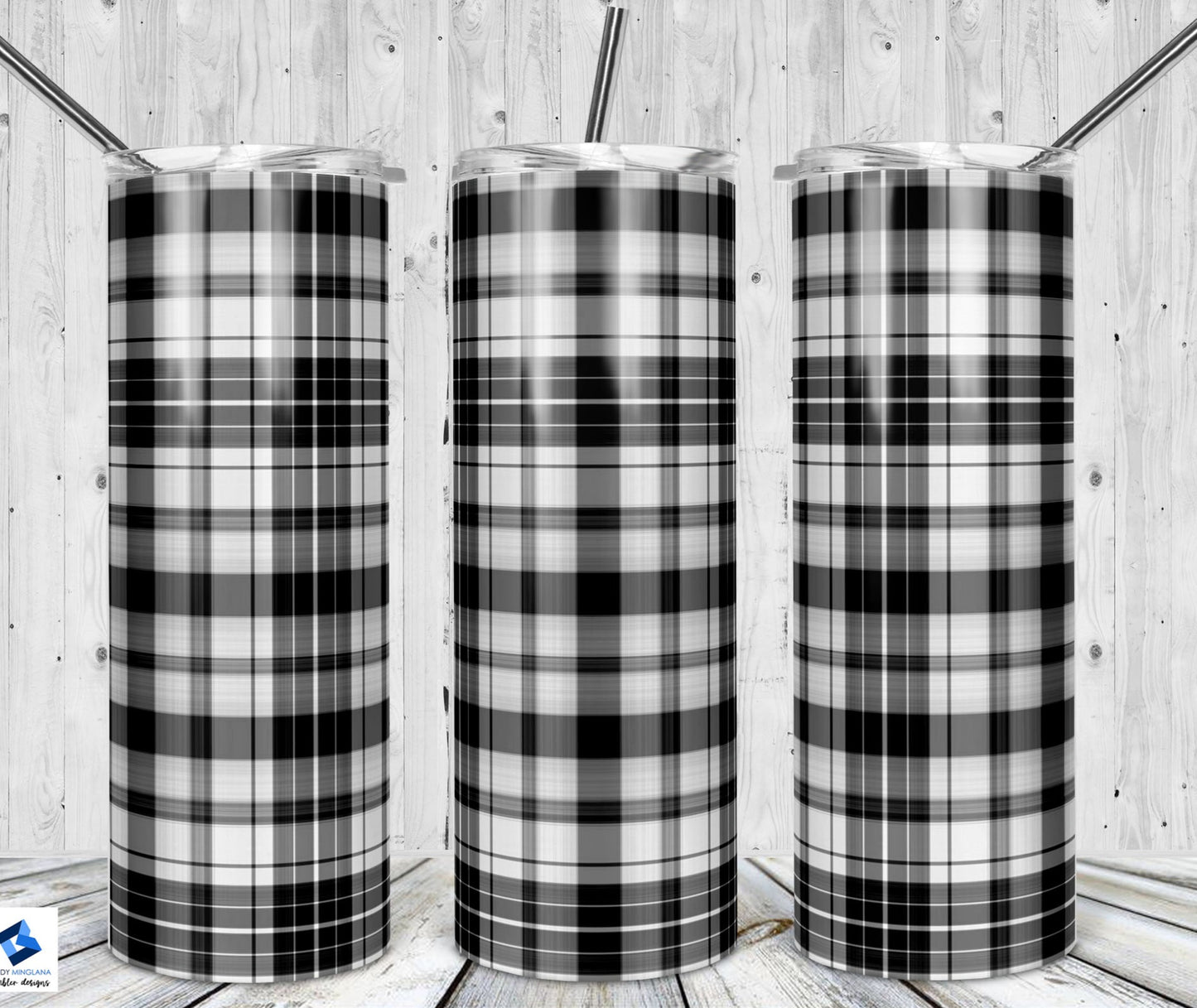 Black and white plaid Tumbler Mug