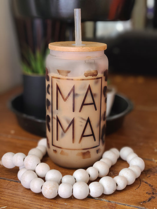 Mama Cheetah Glass Cup Tumbler