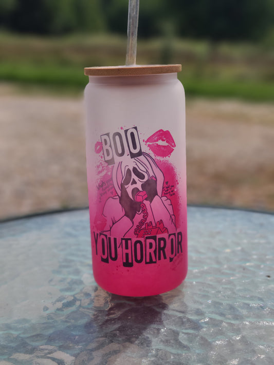 Boo You Horror Halloween Glass Cup Tumbler