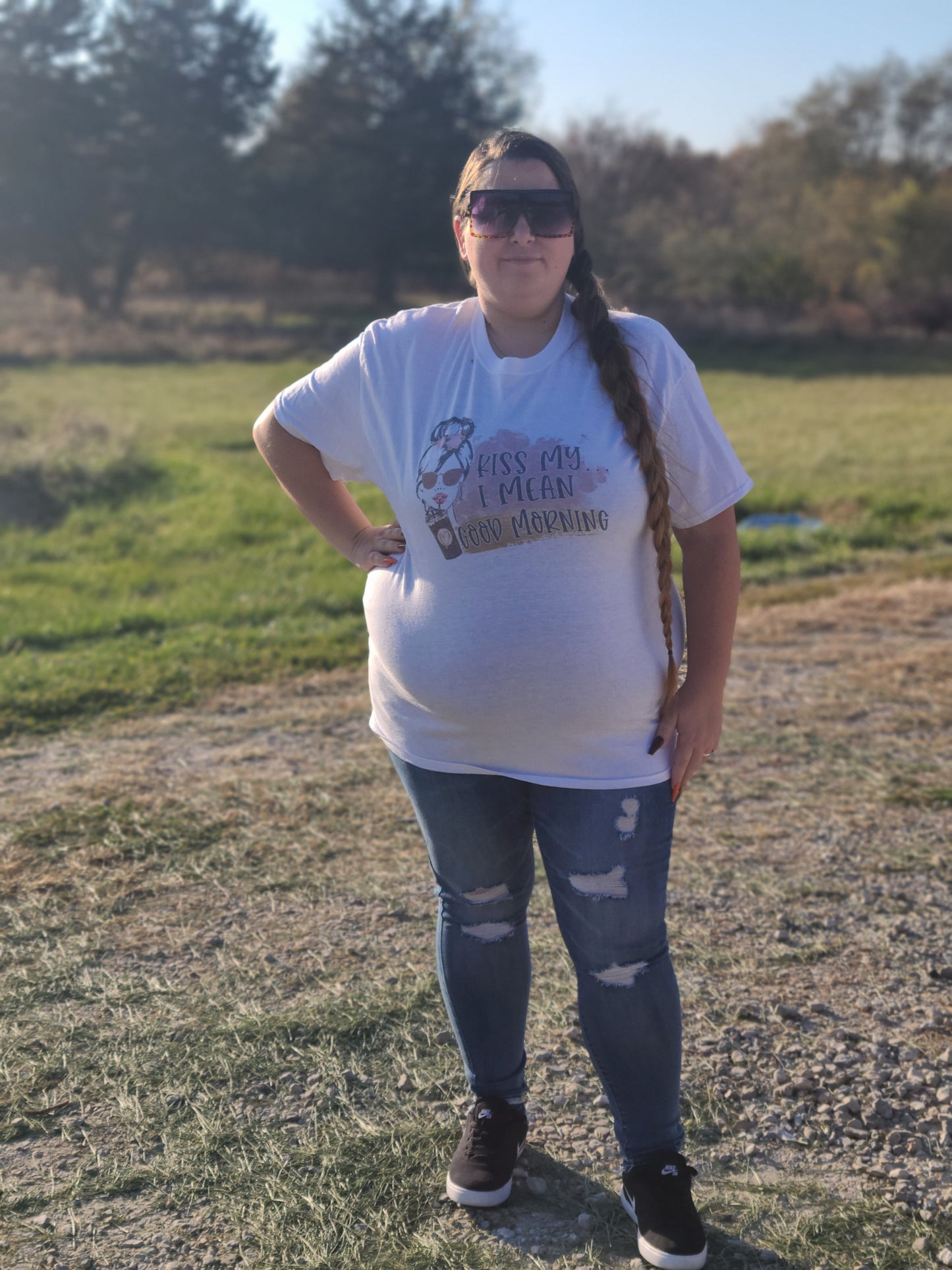 Kiss My I Mean Good Morning Coffee Ladies Shirt