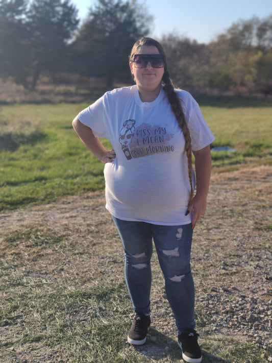 Kiss My I Mean Good Morning Coffee Ladies Shirt