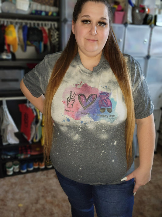 Peace Love Messy Bun Ladies Shirt