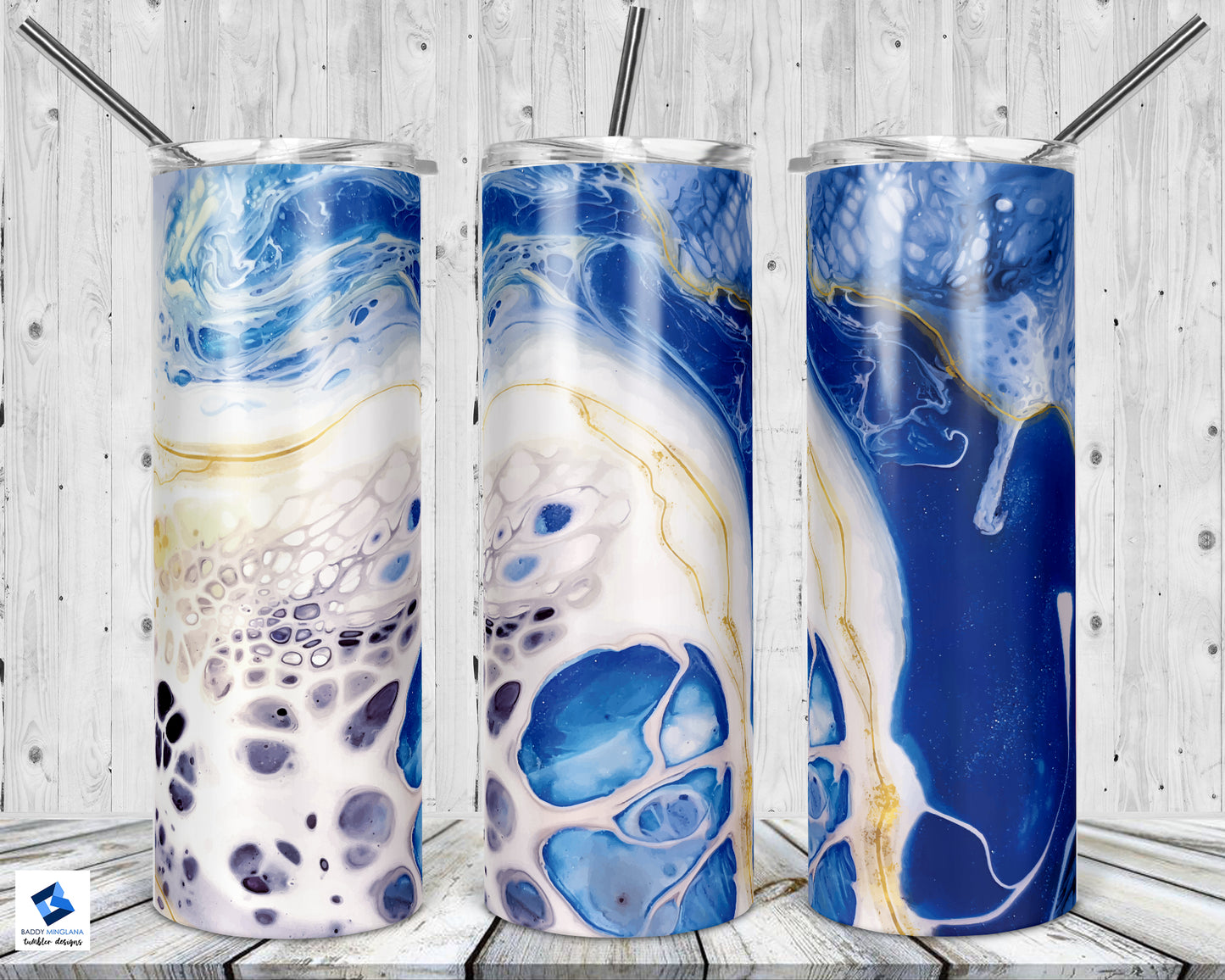 Blue White Watercolor Tumbler Mug Sippy Cup Bottle