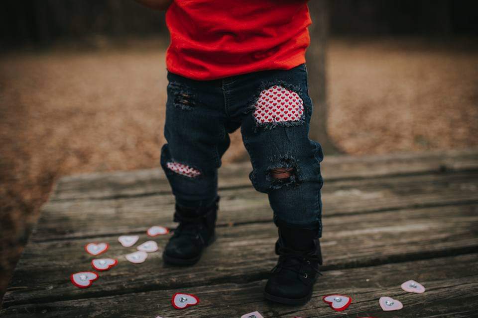 Heart Girls Distressed Jeans Valentines