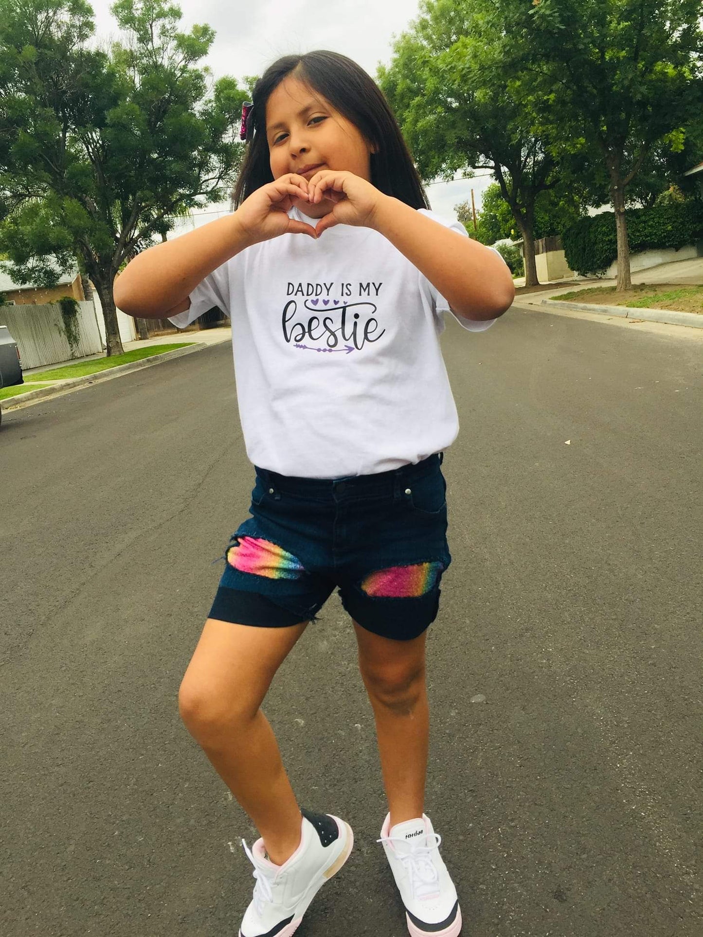 Girls Cotton Candy Rainbow Distressed Shorts