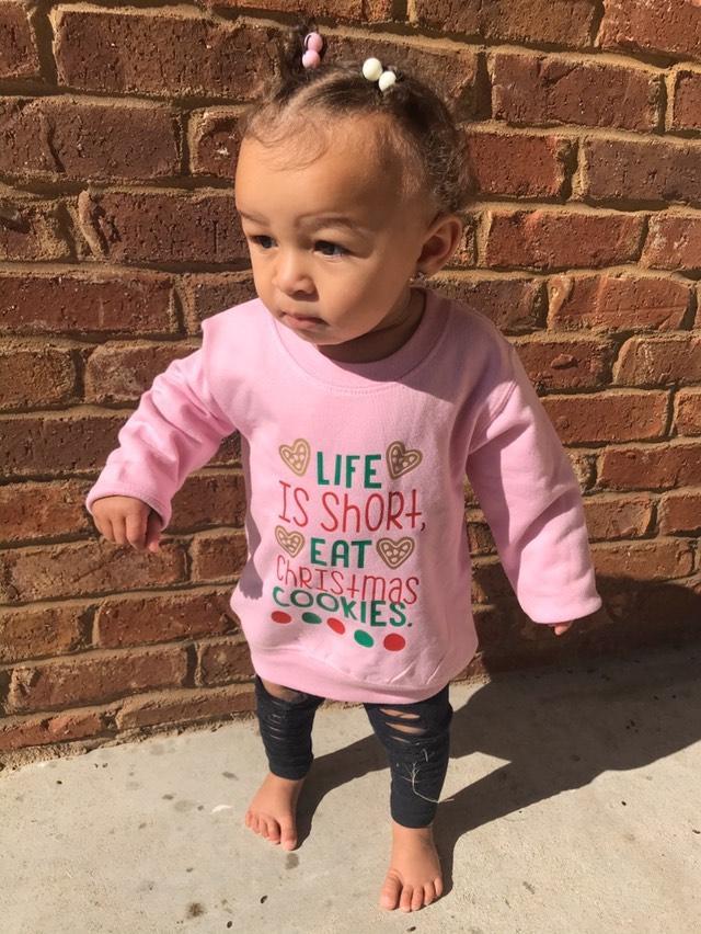 Life is Short Eat Christmas Cookies Kids Crew Neck Sweaters